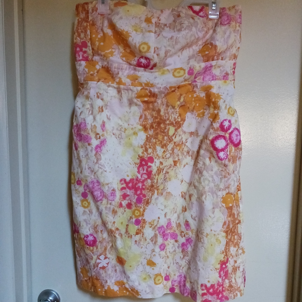 2 JCREW strapless dresses Size  14.  One coral, one floral